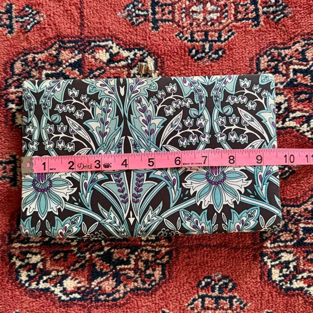 Banana Republic 100% Silk‎ Peacock Blue Floral Slim Clutch SUPER CLEAN